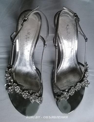 Туфли открытые босоножки серебристые. Минск