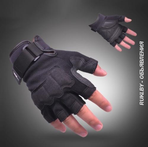 Тактические перчатки Hand Crew короткие пальцы черные. Минск