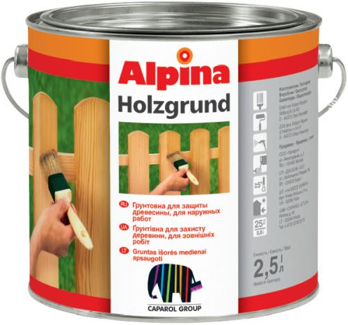 Алкидная грунтовка для защиты древисины Alpina Holzgrund 2,5л. Минск